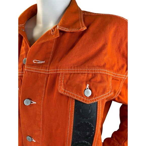Vtg RUBBER SOUL Men’s  XXL Orange Cool Sexy Denim Trucker Jacket Coat USA Made - Picture 3 of 12